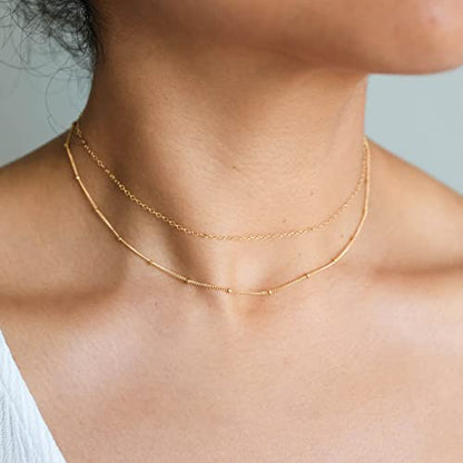 CHESKY 14K Gold Plated Silver Dainty Satellite Choker Necklace for Women | Layered Beaded Chain Necklace, Thin Choker Jewelry, Dainty Gold necklace, Minimalist Trendy Jewelry, Daily Gift for Women - style: Layeredbead gold