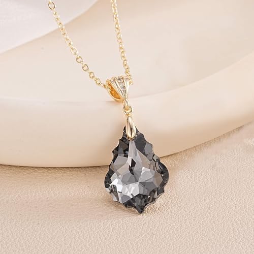 EVEVIC Teardrop Austrian Crystal Charm Pendant Necklace for Women | 14K Gold Plated,Adjustable Chain Fit,Elegant Teardrop Crystal,Gift Box Included,Perfect for Daily Wear and Special Events - color: Black
