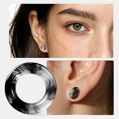 WYR Acrylic Ear Gauge 4pc Set (2 Hollow & 2 Solid): Lightweight Hypoallergenic Ear Plugs for Daily Wear & Piercing Expansion - color: Grey, size: 0g(8mm)