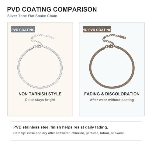 MYAROMA FINDINGS Stainless Steel Anklet for Women, Flat Snake Chain Ankle Bracelet, Gold and Silver Tone Options, PVD Waterproof Non Tarnish Ankle Bracelet