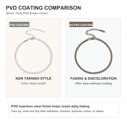 MYAROMA FINDINGS Stainless Steel Anklet for Women, Flat Snake Chain Ankle Bracelet, Gold and Silver Tone Options, PVD Waterproof Non Tarnish Ankle Bracelet