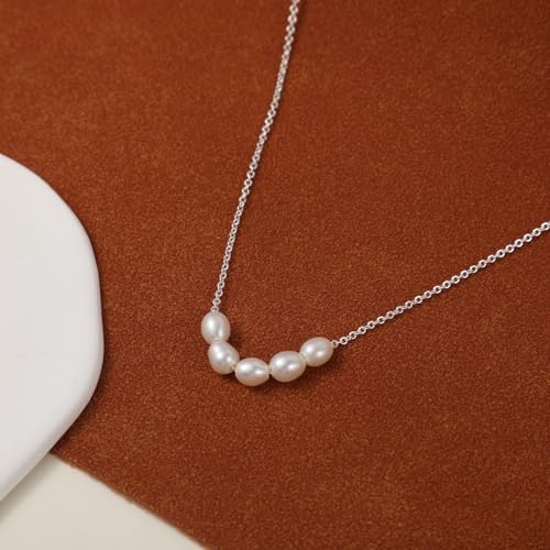 Dainty Pearl Pendant Necklaces for Women 14K Gold Plated Handmade Layered Pearl Chain Necklace Delicate Layered Pearl Necklace Everyday Jewelry Gift - color: Five pearl-Silver