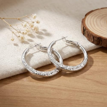 Sonateomber Gold Chunky Crystal Hoop Earrings for Women, Trendy Statement Sparkly CZ Rhinestone Thick Open Hoops Earings Hypoallergenic Wedding Prom Everyday Accessories Fashion Jewelry Gift - color: Silver Textured
