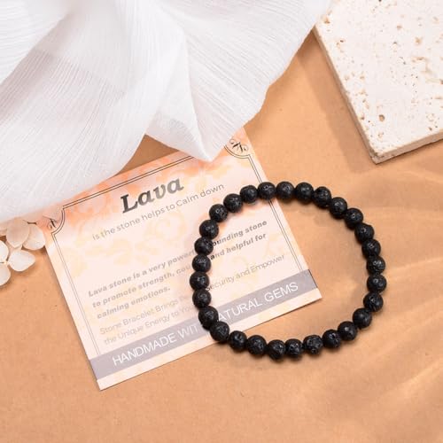 MASSIVE BEADS Handmade Yoga Stretch Elastic Bracelet Natural Stone Crystal Healing Power Energy Gifts for Unisex Adult 4mm 6mm 8mm 10mm - color: Black Lava(Calm), size: 6mm