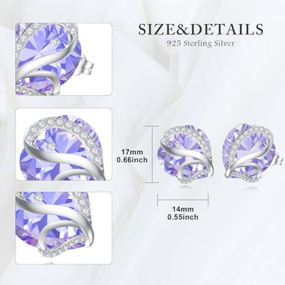 Butterfly Heart Birthstone Crystal Stud Earrings for Women S925 Sterling Silver Heart Birthstone Studs Birthday Gifts for Wife Mother Daughter Girlfriend Mom - color: 06-June