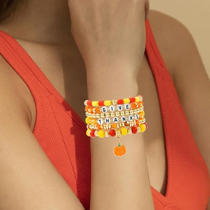 Boho Beaded Stretch Bracelets For Women Stackable Crystal Gold Plated Beaded Bracelets Set Trendy Handmade Friendship Braeclet Jewelry Gifts - color: K-Thanksgiving set