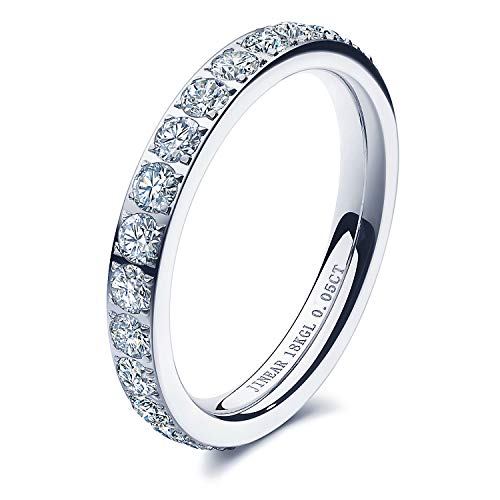 JINEAR 3mm Wedding Bands for Women Eternity Ring 18K Gold Plated Cubic Zirconia Engagement Rings Stackable Anniversary Promise Statement Ring Gift for Her Size 5 to 10 - color: 3mm wedding bands-silver, size: 10