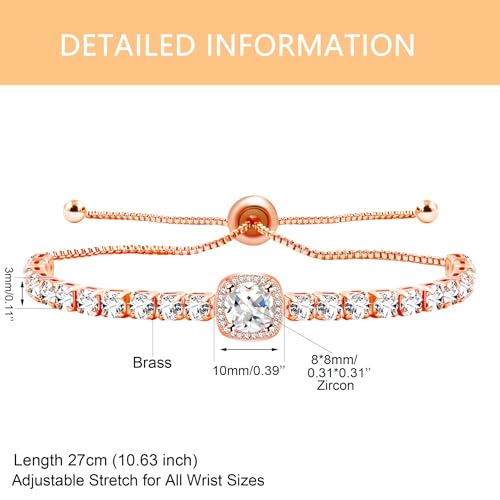 Sparkling CZ Tennis Bracelets for Women, Birthstone Slider Bolo Bracelets Trendy Birthday Valentine's Day Jewelry for Women Lady - color: White