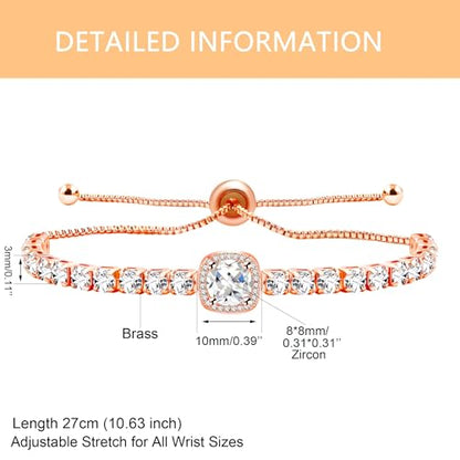 Sparkling CZ Tennis Bracelets for Women, Birthstone Slider Bolo Bracelets Trendy Birthday Valentine's Day Jewelry for Women Lady - color: White