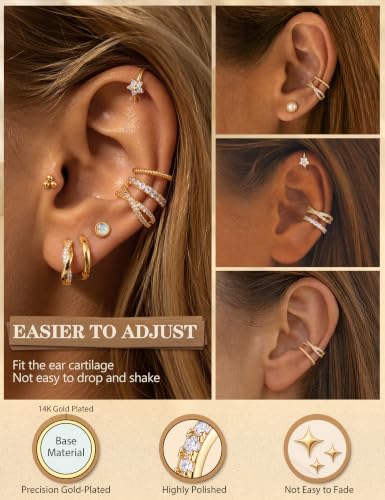 LOLIAS 4 Pairs Ear Cuffs Non Piercing - 14K Gold Plated Ear Cuff Earrings for Women Ear Cuff for Non Pierced Ears Clip on Cartilage Earring Adjustable Fake Earrings Set - style: Flowers -14K Gold Plated