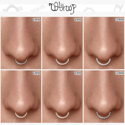 WBRWP 316L Stainless Steel Nose Hoop Rings Clicker with Zircon/Opal 14g-20g | Hypoallergenic Nose Rings Segment Clicker Lip Rings Cartilage Rook Conch Earrings Diameter 5mm-10mm - color: Flat Rose Gold ring with zircon -1pc Pack