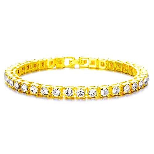 HH BLING EMPIRE 14K Gold and Silver Bracelets Diamond Tennis and Cuban Link Bracelet for Men Women Hip Hop Jewelry - color: 1 row tennis-Gold, size: 7.5"
