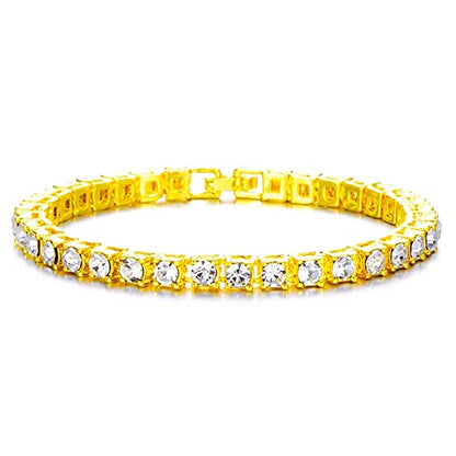 HH BLING EMPIRE 14K Gold and Silver Bracelets Diamond Tennis and Cuban Link Bracelet for Men Women Hip Hop Jewelry - color: 1 row tennis-Gold, size: 7.5"