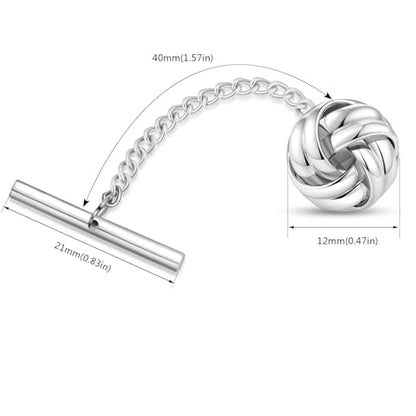 HONEY BEAR Knot Twisted Tie Tack with Chain for Men Necktie Accessory Gift | Tarnish-Resistant Tie Pin, Copper Base with Steel Plating, Secure Locking Clasp, Elegantly Gift Boxed - color: Shinny Silver