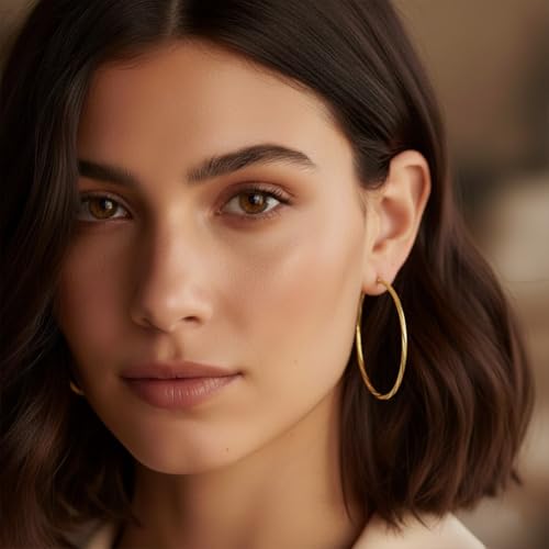 14K Gold/Silver Plated Twisted Hoop Earrings for Women - Sparkly Diamond-Cut Large Hoops with 925 Sterling Silver Post, Lightweight Hypoallergenic Trendy Jewelry Gifts (30mm / 40mm) - size: Gold 50mm