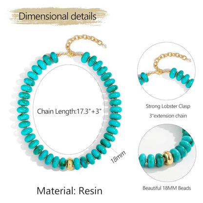 Chunky Colorful Choker Necklace for Women - Summer Beach Round Resin Beads Necklace, Trendy Statement Summer Beach Jewelry Birthday Gifts for Vacation Holiday - color: 18mm Turquoise Bead
