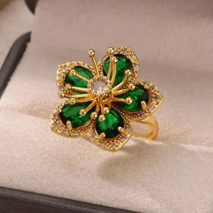 Gold Flower Ring for Women Trendy Silver Flower Statement Ring Adjustable Minimalist Rings Jewelry - color: Gold, style: Crystal Flower G