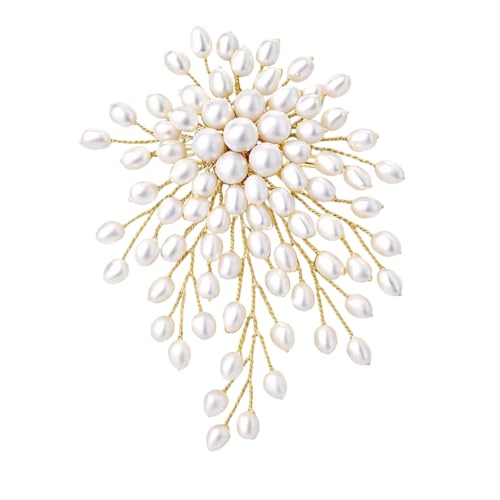 Pearl Flower Brooch Pin for Women, Elegant Floral Pin for Wedding | Firework-inspired faux pearl floral brooch adds an elegant accent to dresses, coats, scarves, and blazers.
