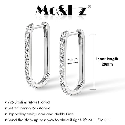 Me&Hz Gold Huggie Earrings Small Huggie Hoop Earrings for Women 14K Gold Plated Hypoallergenic Cubic Zirconia Huggies Mini Silver Hoop Earring for Women - color: Paperclip Hoop - CZ, Silver