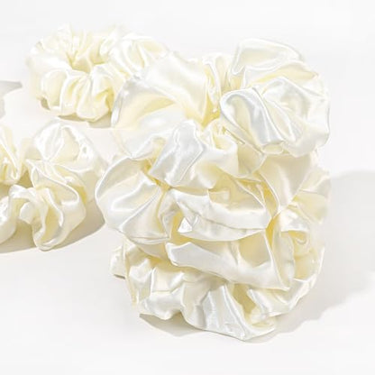 16 Pcs Scrunchies for Women - White Satin Silk Scrunchies for Girls Hair Ties Elastics Bands Ponytail Holder Hair Accessories - color: WHITE