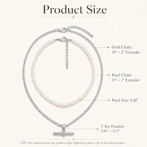 Layered Necklaces for Women Pearl Necklace Stack Gold T Bar Necklace Set Dainty Heart Pendant Jewelry Trendy 2026 Fashion Accessories Gifts - color: B2:2pcs-silver-8mm