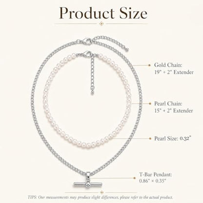 Layered Necklaces for Women Pearl Necklace Stack Gold T Bar Necklace Set Dainty Heart Pendant Jewelry Trendy 2026 Fashion Accessories Gifts - color: B2:2pcs-silver-8mm