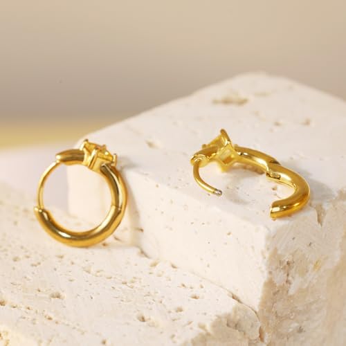 316L Surgical Steel Birthstone Hoop Earrings for Women | Lightweight, 5A Cubic Zirconia, Hypoallergenic, Lead & Nickel Free, 8mm Huggie Hoops - color: 18k gold-plated: 11. November (Citrine)