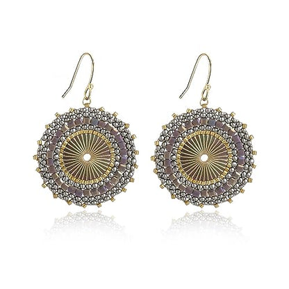 Colorful Bead Earrings For Women Summer Beach Handmade Bead Earrings Bohemia Hoop Dangle Earring For women - color: Grey