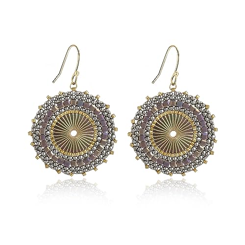 Colorful Bead Earrings For Women Summer Beach Handmade Bead Earrings Bohemia Hoop Dangle Earring For women - color: Grey