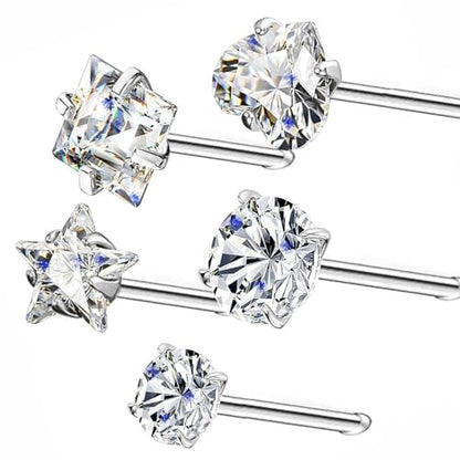 14k Gold Plated Nose Rings Studs for Women 316L Surgical Steel Nose Piercings 22g/20g/18g Gauges 1.5mm/2mm/2.5mm/3mm/3.5mm/4.5mm Sizes - color: 20g 5pcs Bone Silver Surgical Steel