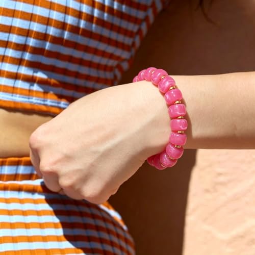 Bead Bracelet for Women Vibrant Color Resin Beads Bracelets Elastic Stretch Chunky Bracelet Boho Summer Beach Vacation Jewelry - color: Magenta