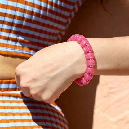 Bead Bracelet for Women Vibrant Color Resin Beads Bracelets Elastic Stretch Chunky Bracelet Boho Summer Beach Vacation Jewelry - color: Magenta