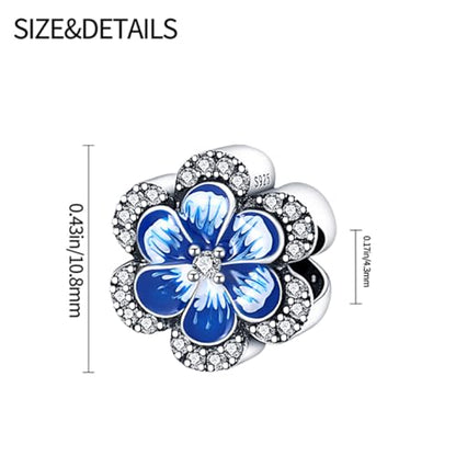 HappyStar 925 Sterling Silver Animal Dogs Charms Pendants fit Pandora Bracelets Necklaces Flowers Sports Travel Charms for Bracelets Women Jrwelry Gifts(with one Spacer Bead Charms) - style: 6-Blue Flower Beads