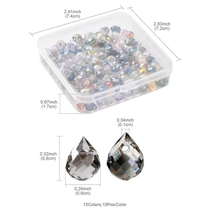 150Pcs Teardrop Glass Beads Electroplate Faceted Crystal Teardrop Beads Colorful Top Drilled Water Drop Charm Bead for Jewelry Making DIY Earring Bracelet Necklace - color: Mixed Color-F