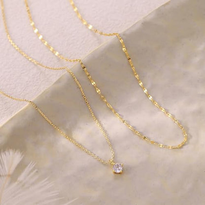 Layered Choker Necklace for Women Stackable Chain Dainty Zircon Pendant Set | 2PCS, Silver/14K Gold Plated, Box/Ball/Rope/Lip chain, Layering Diamond Cut CZ Pendant, Dainty Thin Chain, Trendy Prom Gift - color: Silver, style: Style 04