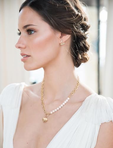 SOFYBJA Saint Benedict Necklace Drop 18K Gold Toggle Medallion Coin Cross Pendant Necklaces Religious Jewelry Catholic Gift for Women - color: heart pearl