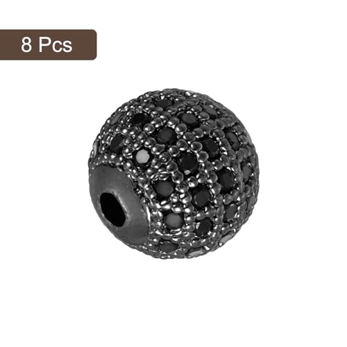UXcell Round Charm Spacer Beads, 8Pcs 10mm - Brass Rhinestone & Zircon Beads for DIY Bracelets Jewelry Making (Black - Metallic Black) - color: Metallic Black, size: 10mm