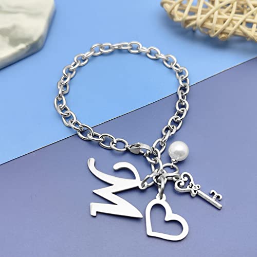 Initial A-Z Bracelets Gift for Women Girls Stainless Steel Chain Bracelet 26 Alphabet Jewelry Gifts for Birthday Anniversary Letter Bracelet Monogram Gifts for Sister Friend Girlfriends Mom 8.26 Inch - color: Silver