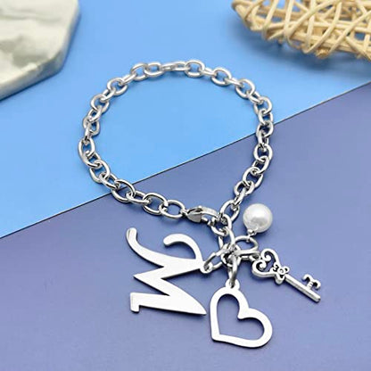 Initial A-Z Bracelets Gift for Women Girls Stainless Steel Chain Bracelet 26 Alphabet Jewelry Gifts for Birthday Anniversary Letter Bracelet Monogram Gifts for Sister Friend Girlfriends Mom 8.26 Inch - color: Silver