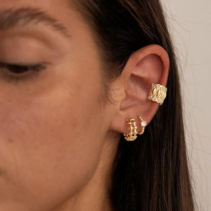 MYEARS Women Earrings Gold Huggie Hoop 14K Small Simple Hypoallergenic Everyday Jewelry - style: Braided
