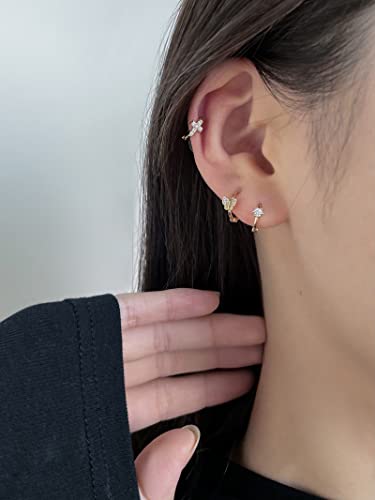 DAILY VIBES Dainty Butterfly Cross CZ Small Huggie Hoop Earrings for Women | Hypoallergenic, 14K Gold Plated Hoops, Tiny Cubic Zirconia, Cartilage Hoop Earrings for Women Trendy - color: Butterfly A