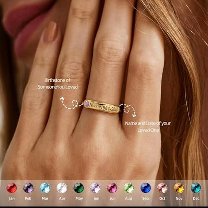 Custom Name Ring with Birthstone 925 Sterling Silver Engraved Memorial Rings for Women Husband Mom Dad Sympathy Gift for Loss Of Loved One