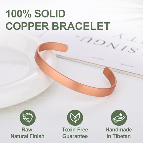 Pure Copper Bracelet and Ring Set – Copper Bracelet for Men & Women – 100% Solid, Raw & Uncoated Handmade Hammered Tibetan Cuff Bangle - color: copper076