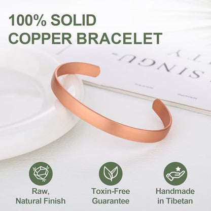 Pure Copper Bracelet and Ring Set – Copper Bracelet for Men & Women – 100% Solid, Raw & Uncoated Handmade Hammered Tibetan Cuff Bangle - color: copper076