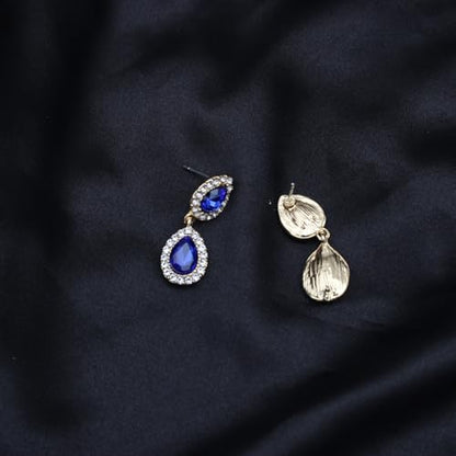 Austrian Crystal Rhinestone Necklace Dangle Earrings Link Bracelet Jewelry Set for Brides Bridesmaid Prom Costume Accessories for Women - color: Blue-Gold Plated