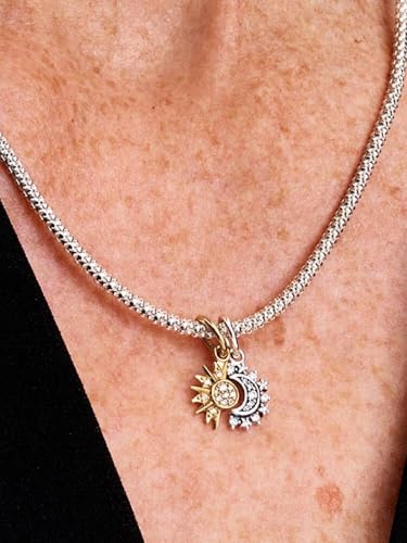 PANDORA Splittable Sun & Moon Dangle Charm | Sterling Silver, 14k Gold Plating & Cubic Zirconia, Compatible with PANDORA Moments & ME, Jewelry for Women with Gift Box