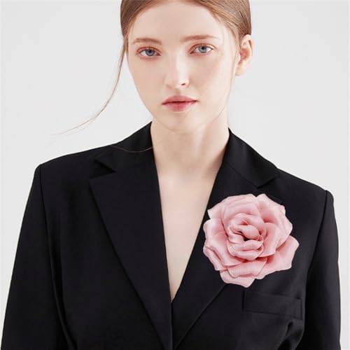 Flash Camellia Flower Brooch Pin for Women Men Elegant Texture Fabric Dahlia Rose Floral Brooches Lapel Pins Dainty Wedding Holiday Party Costume Dress Accessories Jewelry - color: Indpink