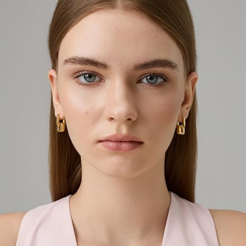 FRUMOS 18K Gold Plated Chunky Hoop Earrings for Women Fashion Thick Gold Hoops Set Jewelry for Birthday Christmas Gifts - color: Double Drop Earrings