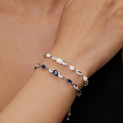 FANCIME Birthstone Teardrop Tennis Bracelet for Women, Sterling Silver 9x7mm main Gemstone Bolo Adjustable Chain Bracelet Fine Jewelry Birthday Gifts for Women Mom Wife Her - color: 09-Sapphire