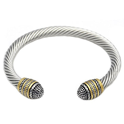 JAJAFOOK Unisex Stainless Steel Twisted Cable Wire Cuff Bangle Bracelet, High Polished